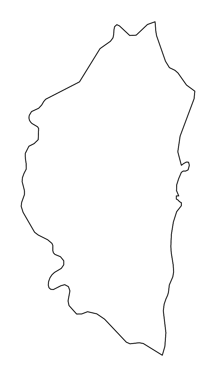 Outline map of Ogliastra, Italy with rivers.