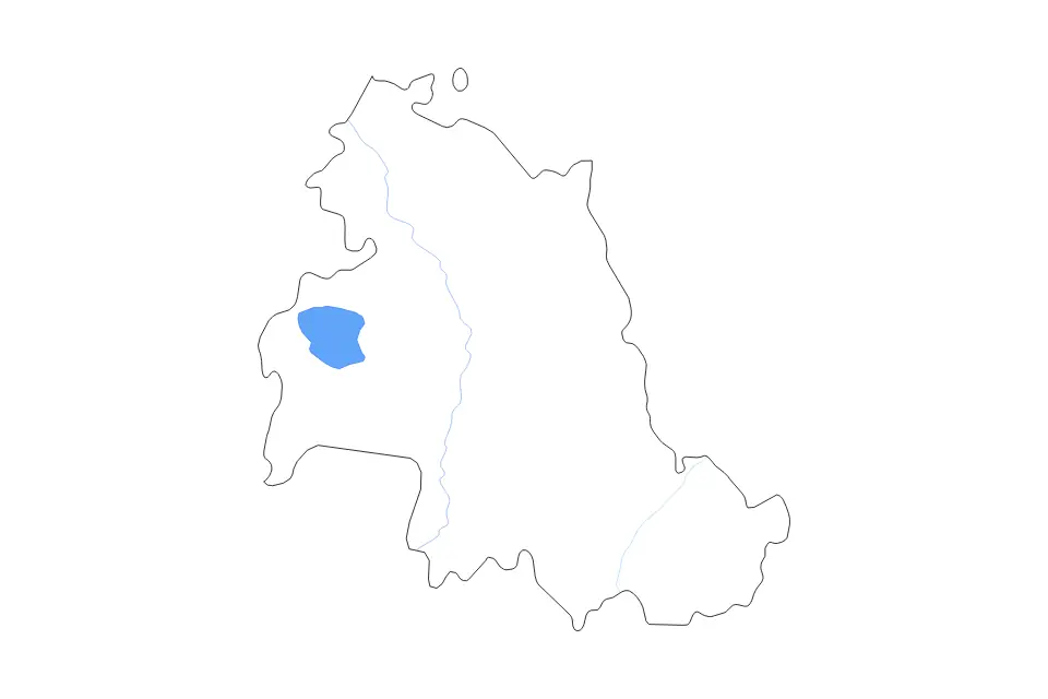 Outline map of Perugia, Italy with subdivision borders and major lakes and rivers.