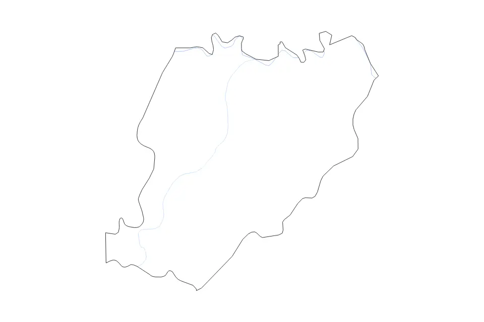 Outline map of Piacenza, Italy with subdivision borders and rivers.