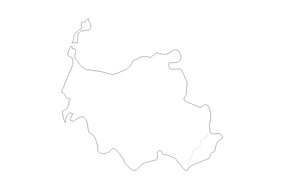 Outline map of Sassari, Italy with subdivision borders and rivers.
