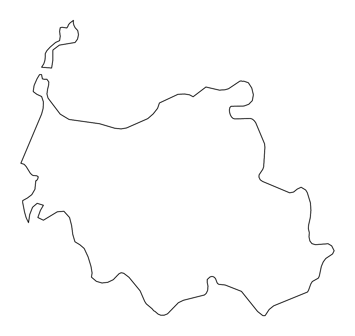 Outline map of Sassari, Italy with rivers.