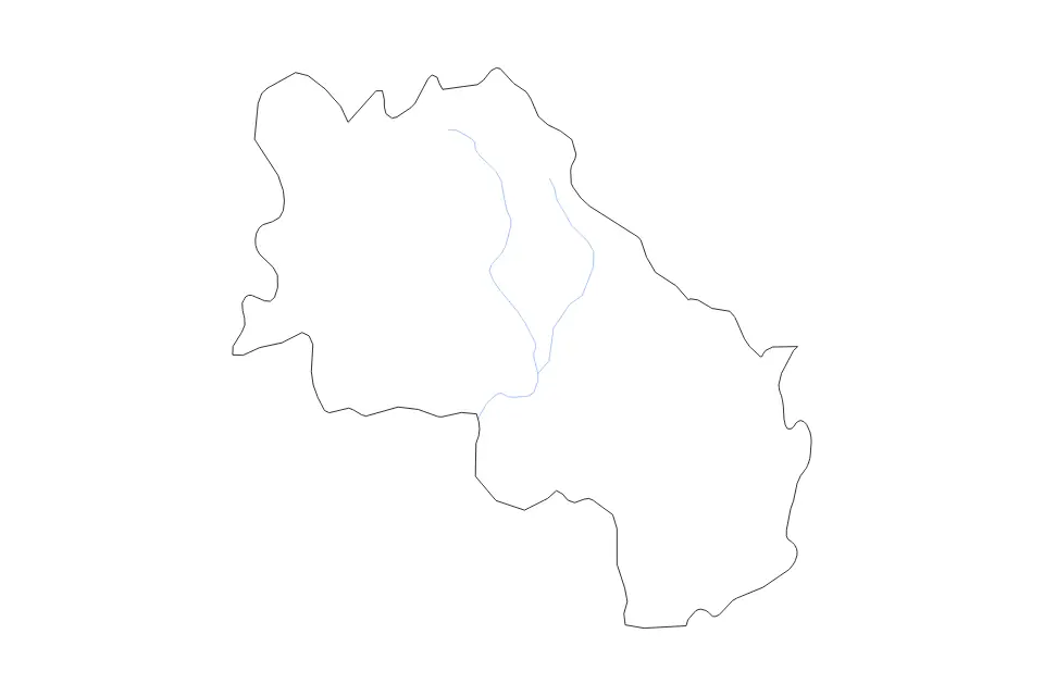 Outline map of Siena, Italy with subdivision borders and rivers.