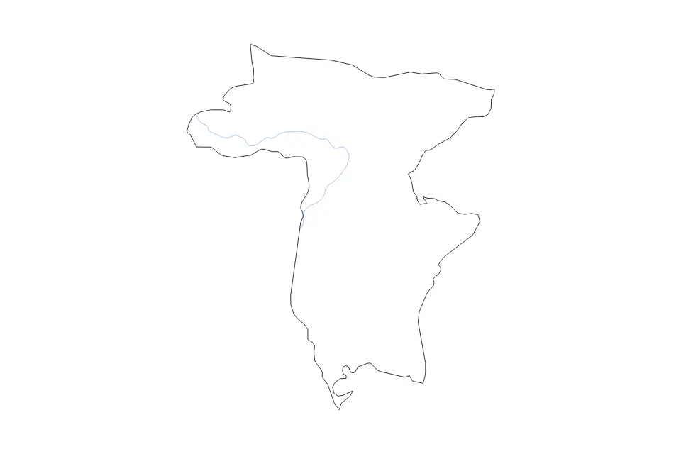 Outline map of Udine, Italy with subdivision borders and rivers.