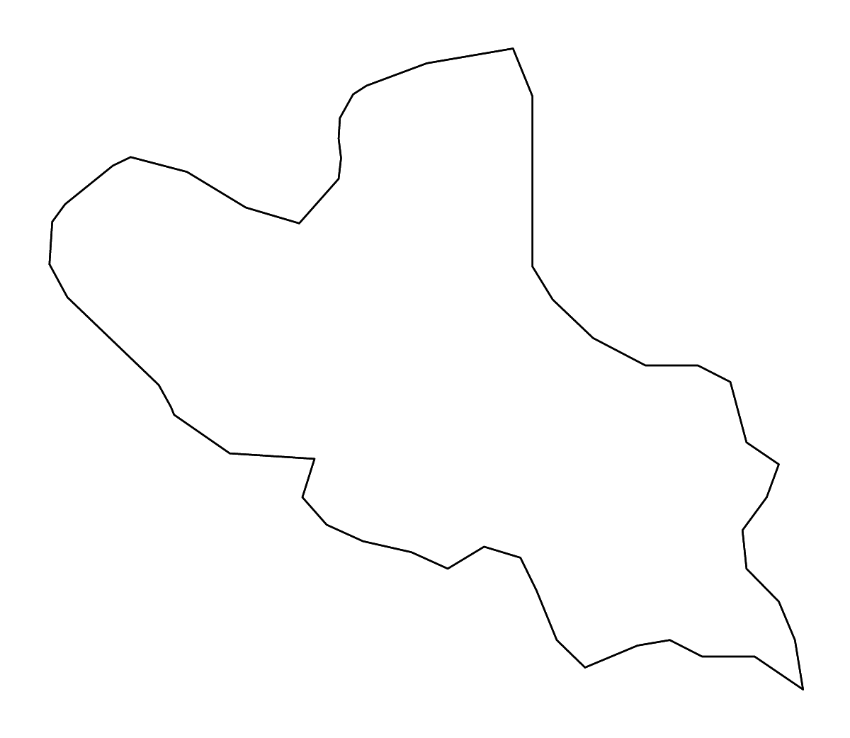 Outline map of Peja District, Kosovo with rivers.