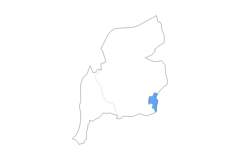 Outline map of Ventspils Municipality, Latvia with subdivision borders and major lakes and rivers.