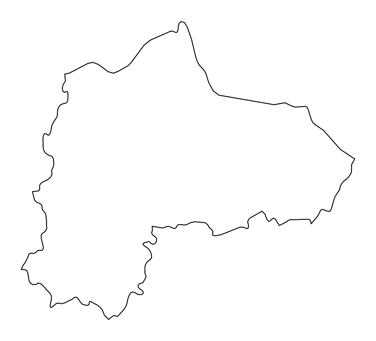 Outline map of Panevėžys County, Lithuania with rivers.