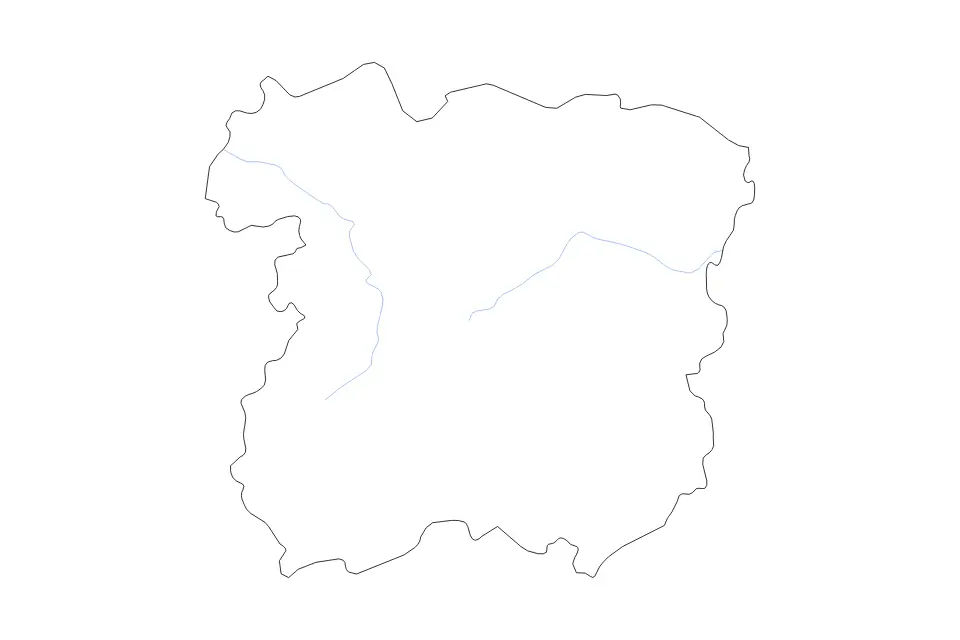 Outline map of Šiauliai County, Lithuania with subdivision borders and rivers.