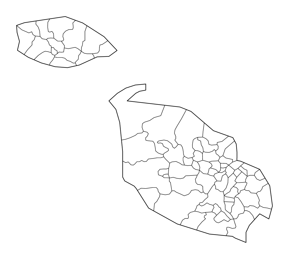 Carte de contour de Malta avec limites administratives internes.