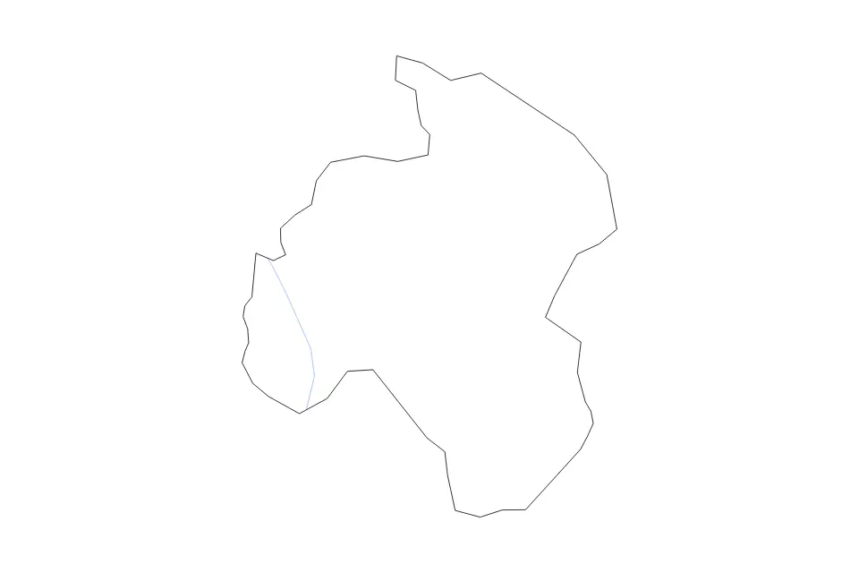 Outline map of Drochia District, Moldova with subdivision borders and rivers.
