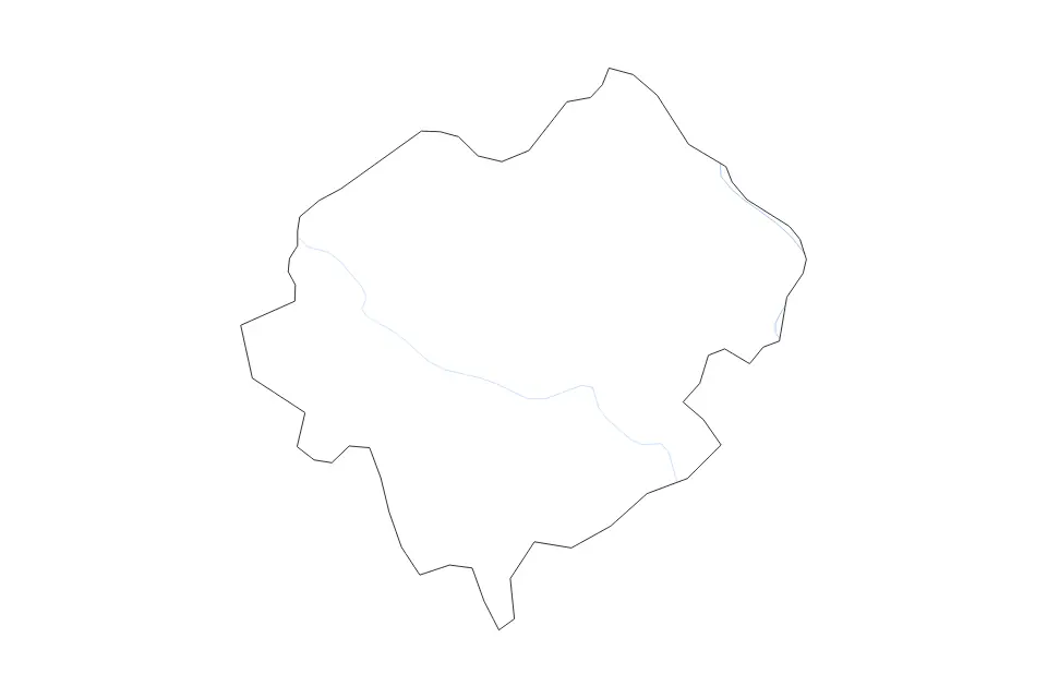 Outline map of Orhei District, Moldova with subdivision borders and rivers.
