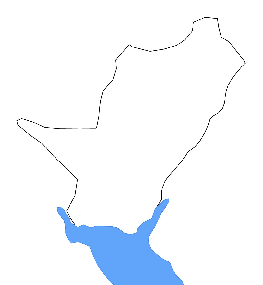 Mapa de contorno de Podgorica, Montenegro con lagos y ríos.