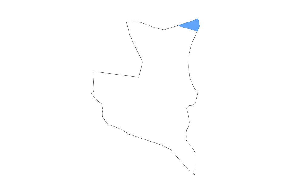 Outline map of Ulcinj Municipality, Montenegro with subdivision borders and major lakes.