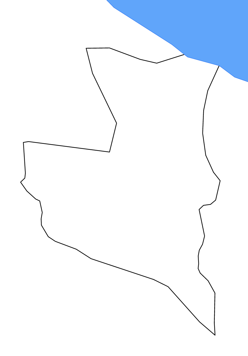 Mapa de contorno de Ulcinj, Montenegro con lagos.