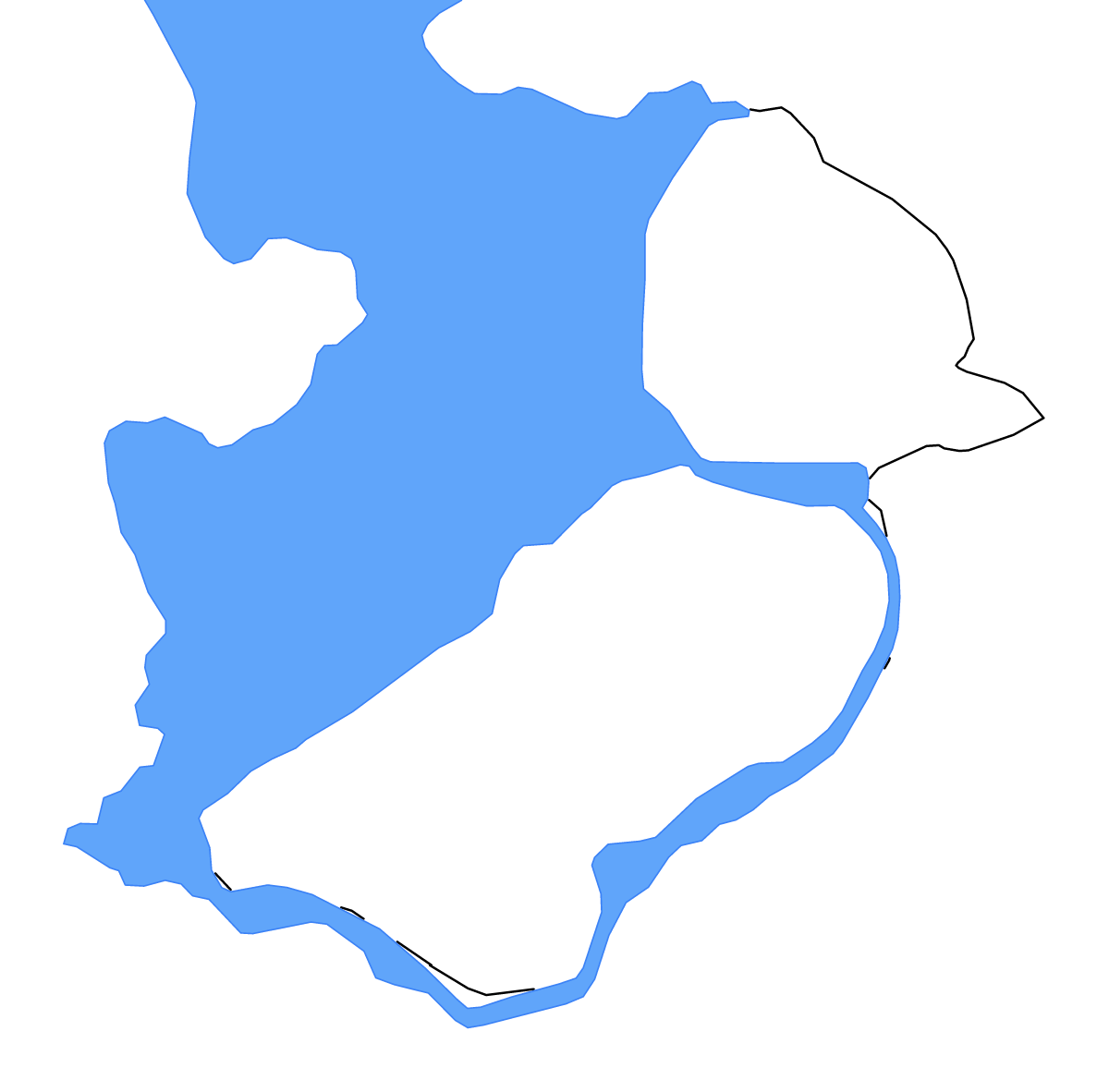 Outline map of Flevoland, Netherlands with lakes and rivers.