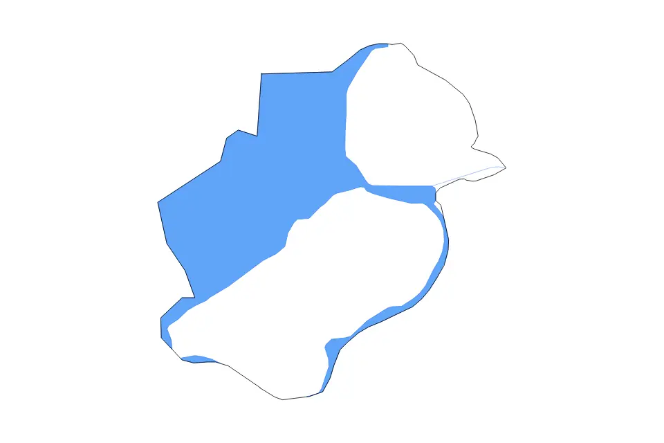 Outline map of Flevoland, Netherlands with subdivision borders and major lakes and rivers.