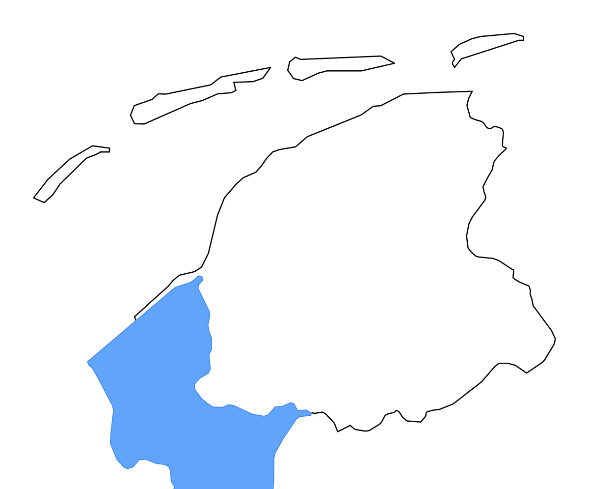 Outline map of Friesland, Netherlands with lakes.