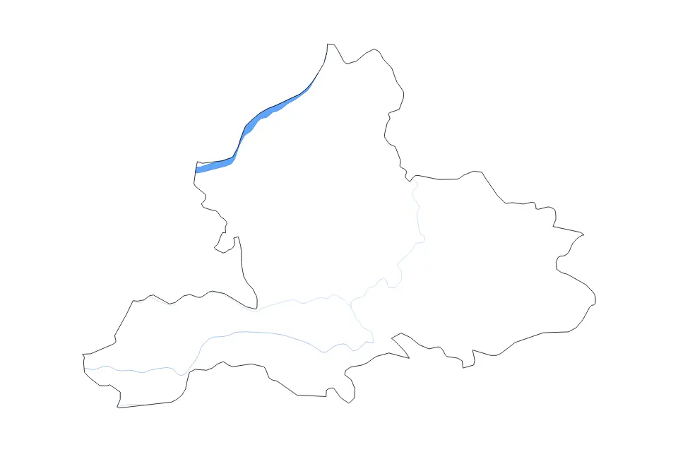 Outline map of Gelderland, Netherlands with subdivision borders and major lakes and rivers.