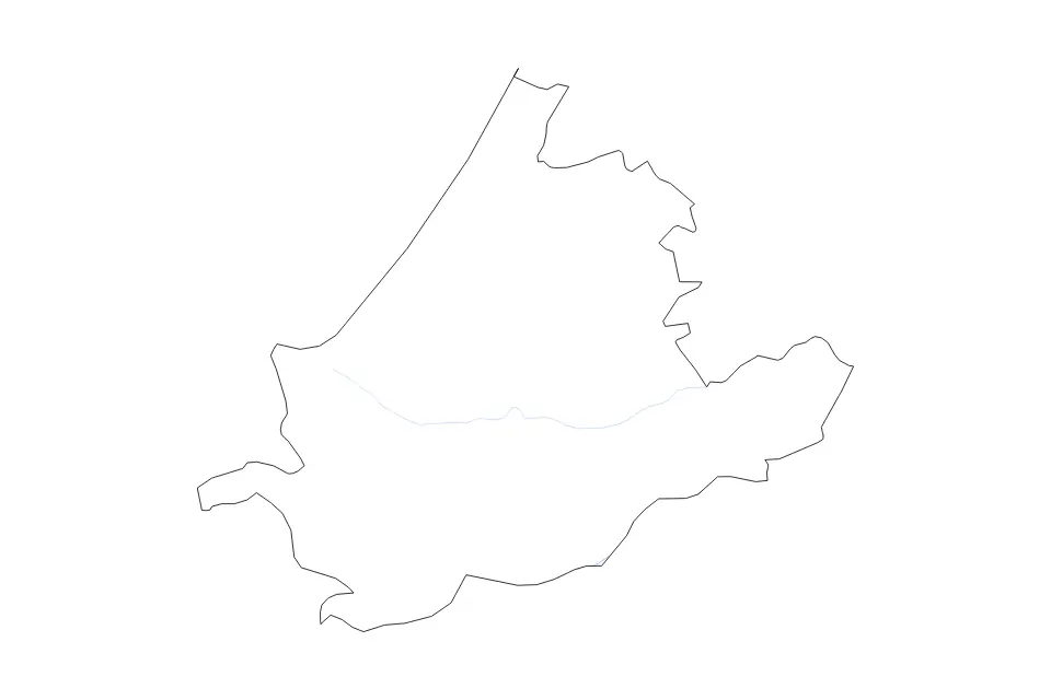 Outline map of South Holland, Netherlands with subdivision borders and rivers.