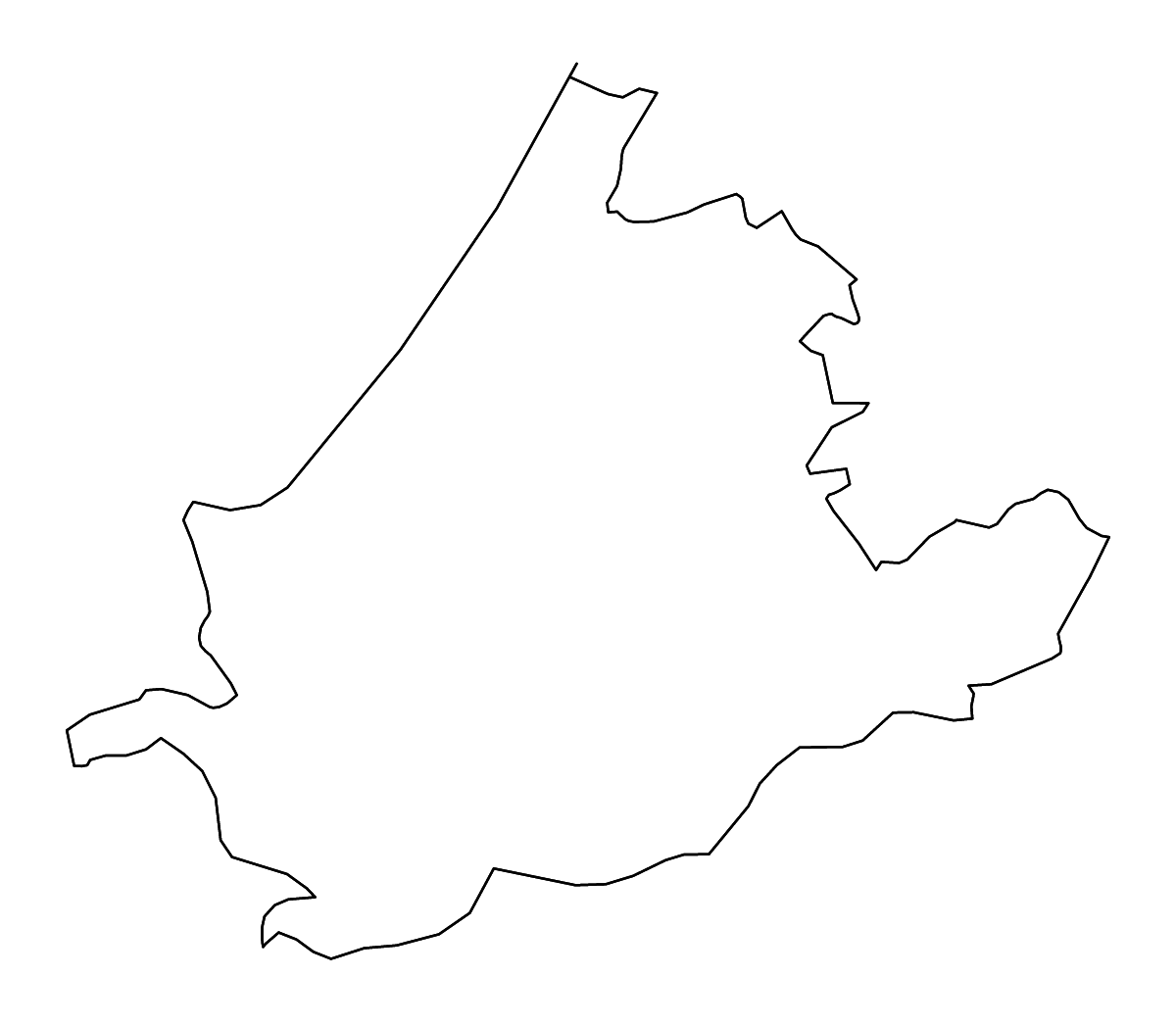 Outline map of South Holland, Netherlands with rivers.
