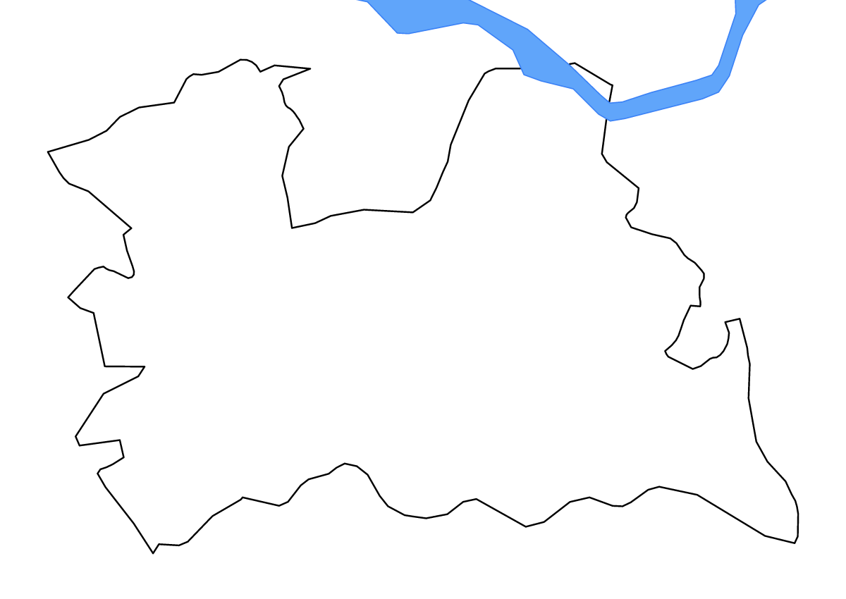 Outline map of Utrecht, Netherlands with lakes and rivers.