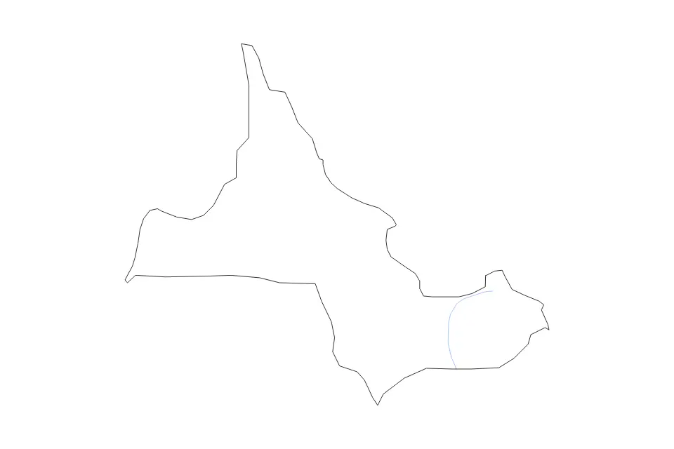 Outline map of Drugovo Statistical Region, North Macedonia with subdivision borders and rivers.
