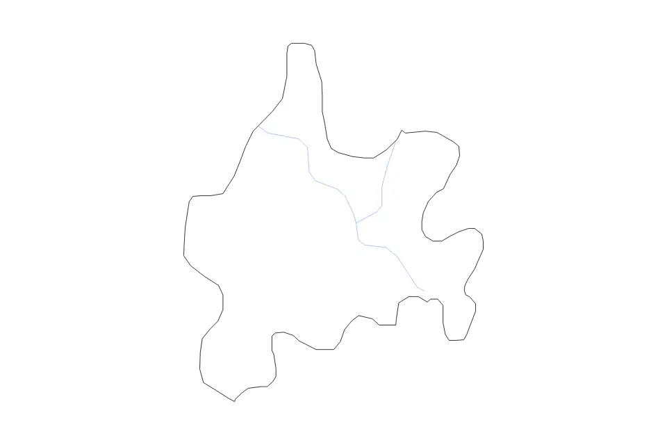 Outline map of Gradsko Statistical Region, North Macedonia with subdivision borders and rivers.