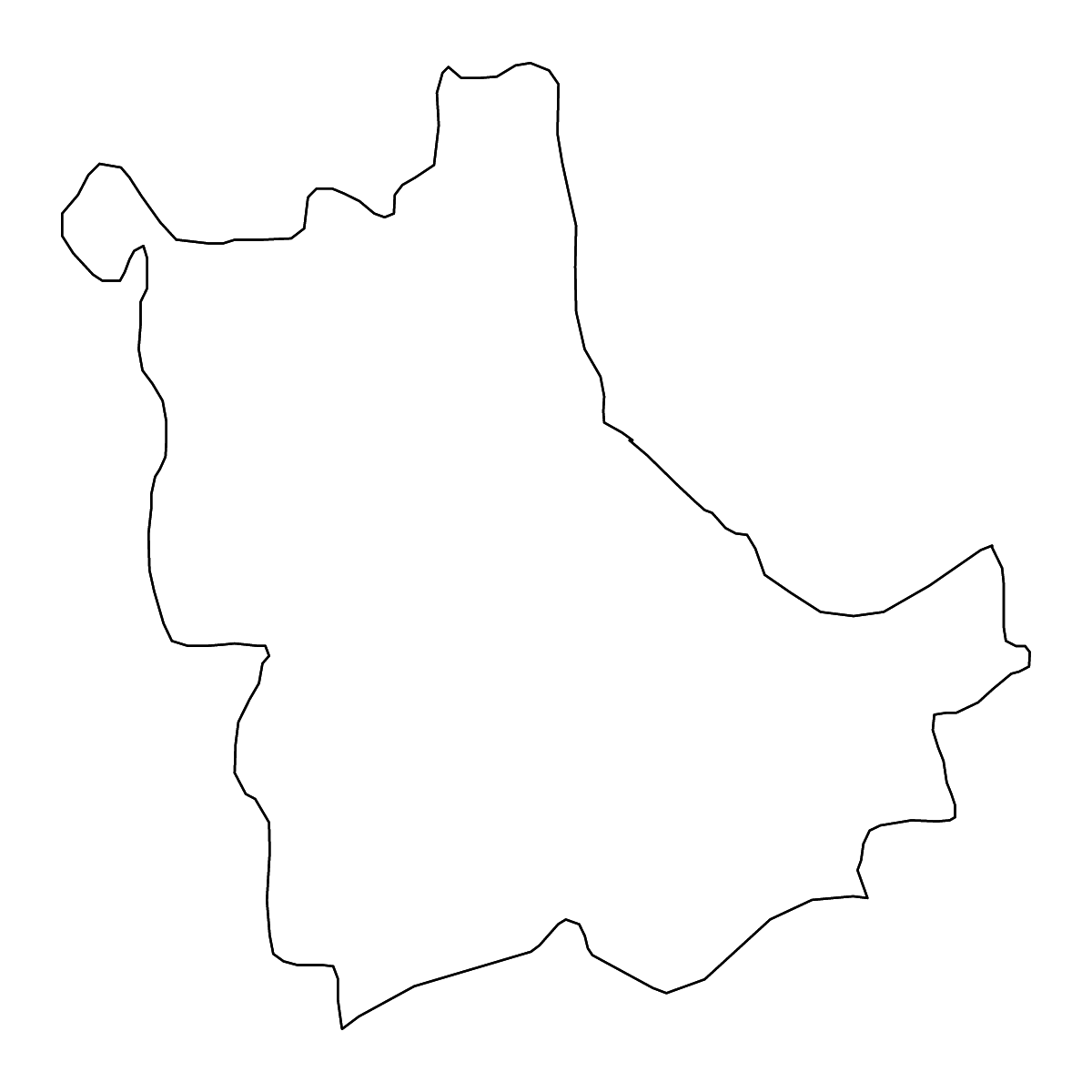 Outline map of Kavadarci Statistical Region, North Macedonia with rivers.