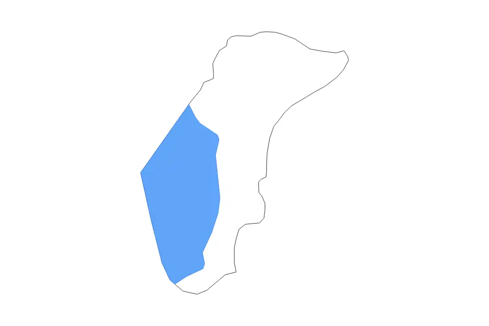 Outline map of Ohrid Statistical Region, North Macedonia with subdivision borders and major lakes.