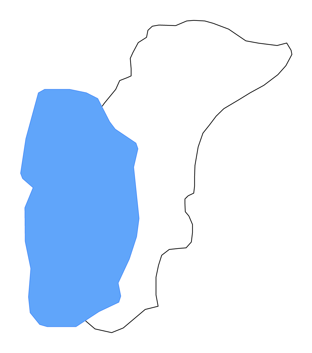 Outline map of Ohrid Statistical Region, North Macedonia with lakes.