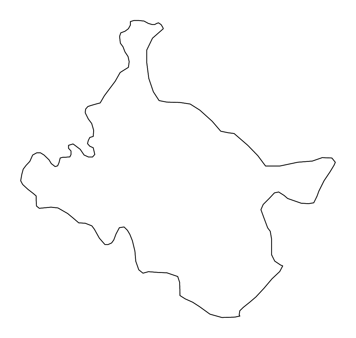Outline map of Štip Statistical Region, North Macedonia with rivers.
