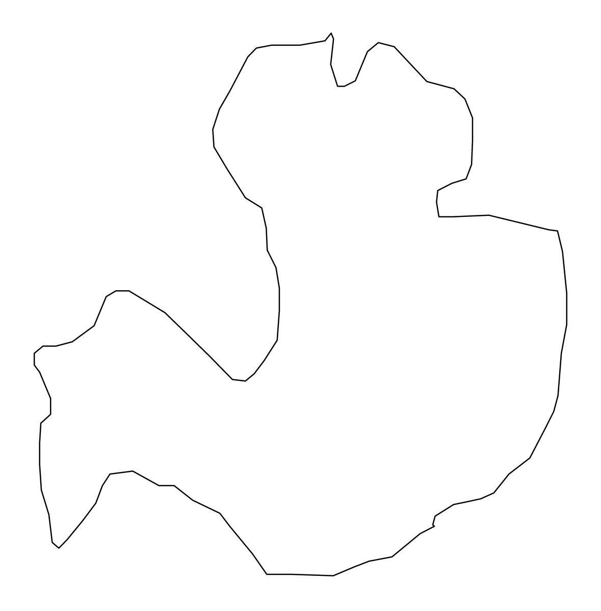 Outline map of Vasilevo Statistical Region, North Macedonia.