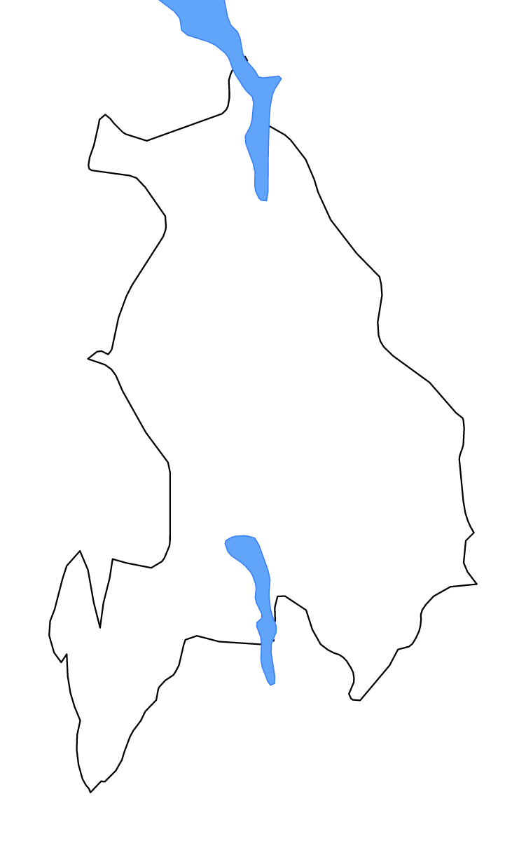 Mapa de contorno de Akershus, Norway con lagos y ríos.
