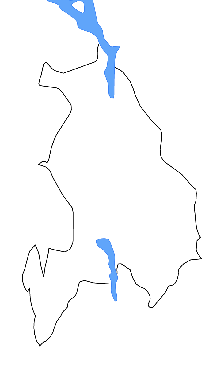 Mapa de contorno de Akershus, Norway con lagos y ríos.