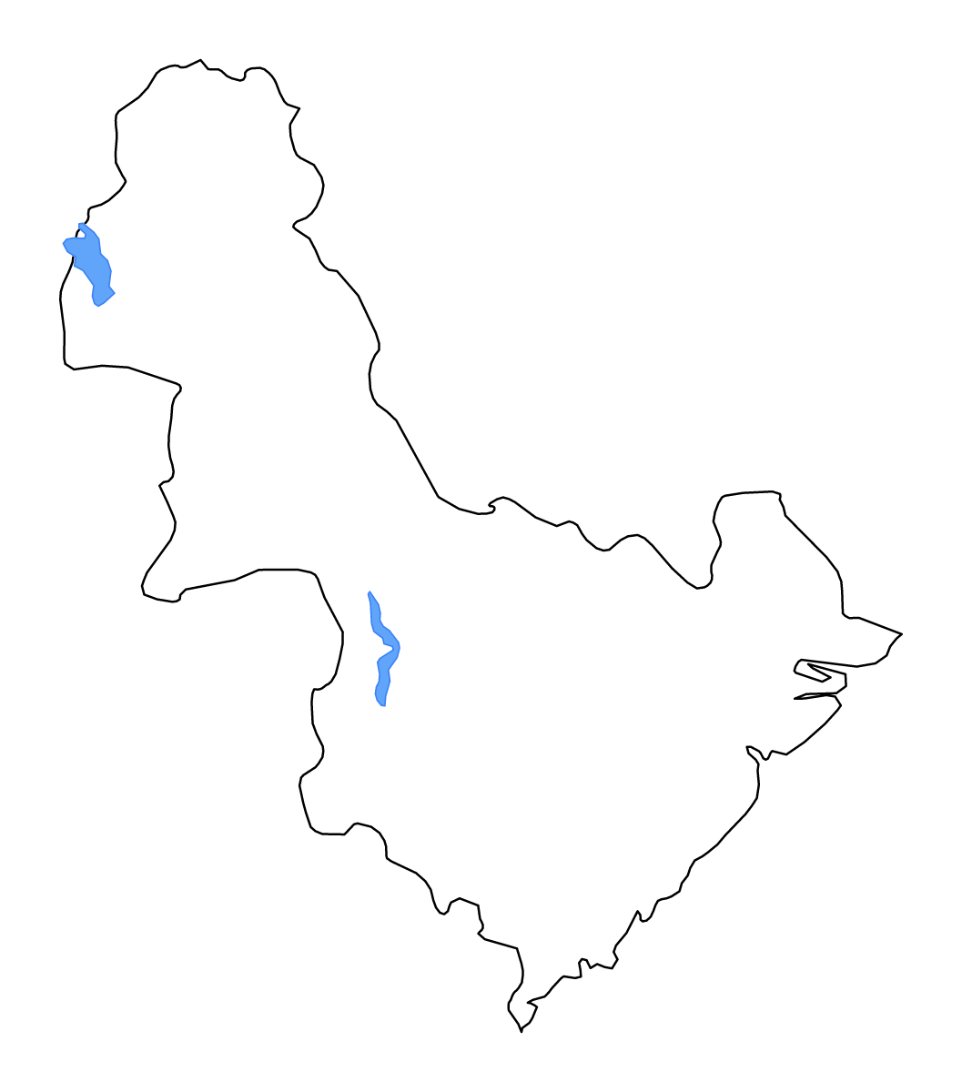 Outline map of Aust-Agder County, Norway with lakes and rivers.