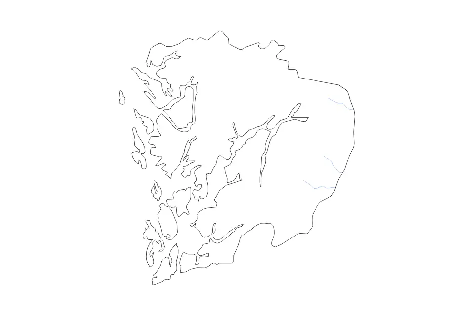 Mapa de Hordaland, Norway de tipo contorno y ríos para Europa, con contorno y ríos con límites limpios.