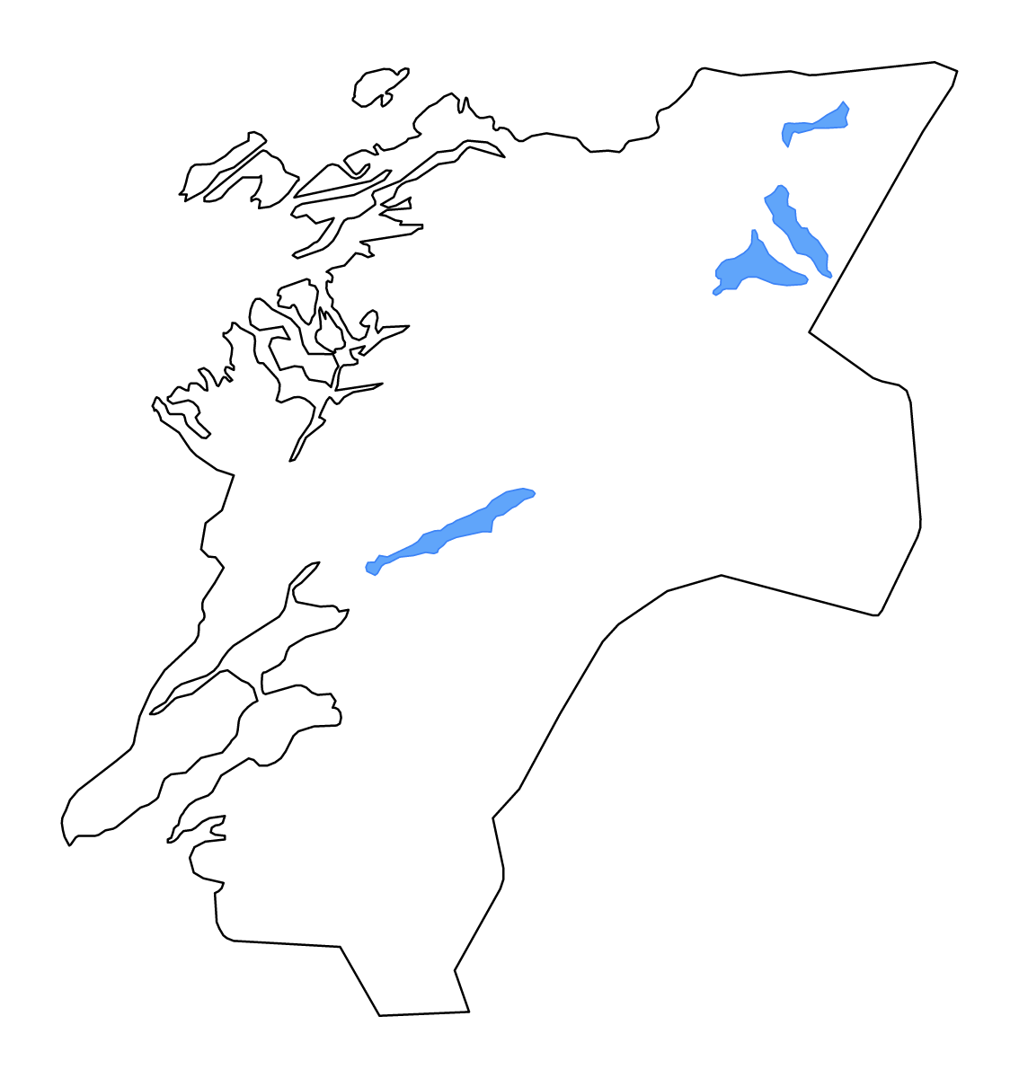 Mapa de contorno de Nord-Trøndelag, Norway con lagos y ríos.
