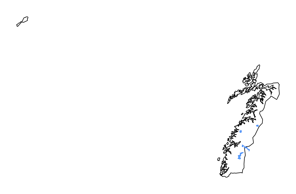 Outline map of Nordland County, Norway with lakes and rivers.
