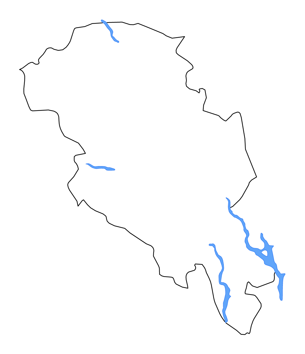 Mapa de contorno de Oppland, Norway con lagos y ríos.