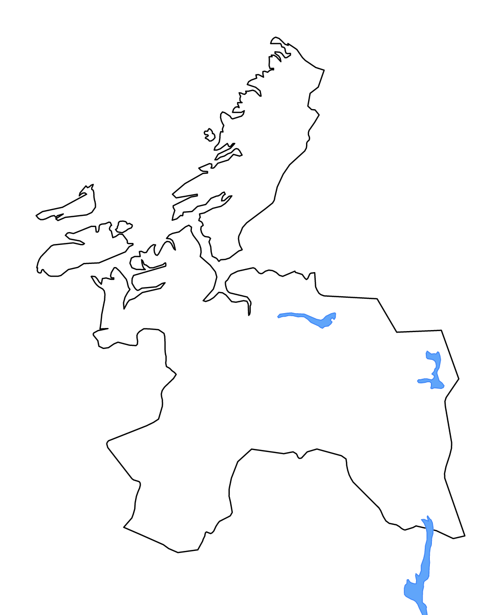 Mapa de contorno de Sør-Trøndelag, Norway con lagos y ríos.