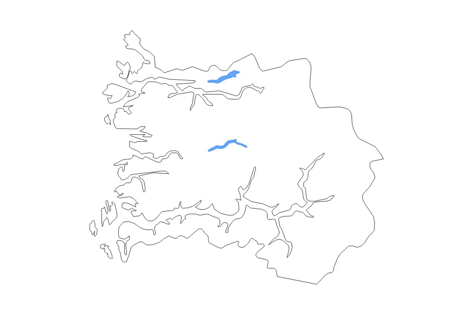 Carte de Sogn og Fjordane, Norway de type contour et lacs pour Europe, montrant contour et lacs avec des éléments hydrographiques comme Hornindalsvatnet et Jølstravatnet.