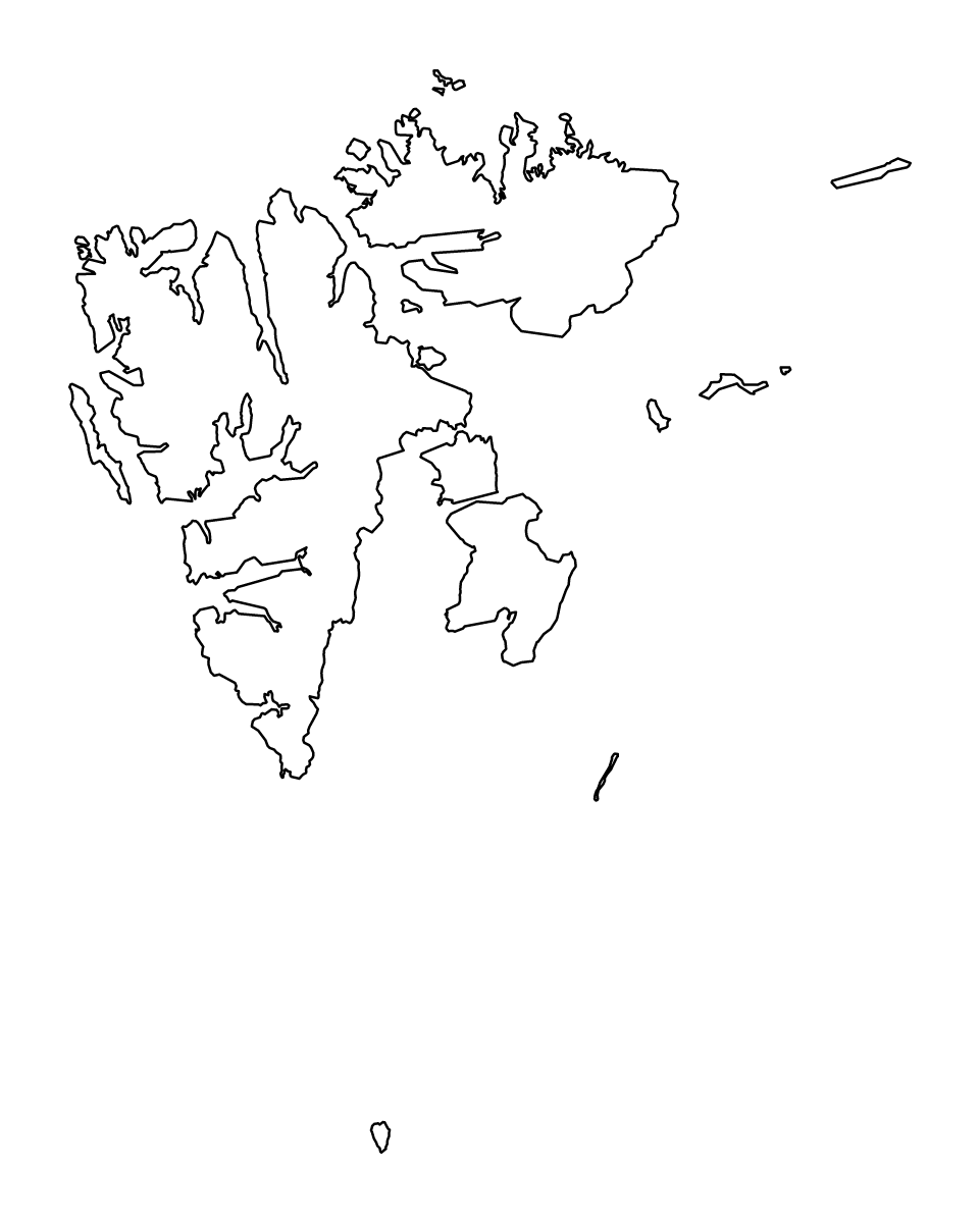 Mapa de contorno de Svalbard, Norway.