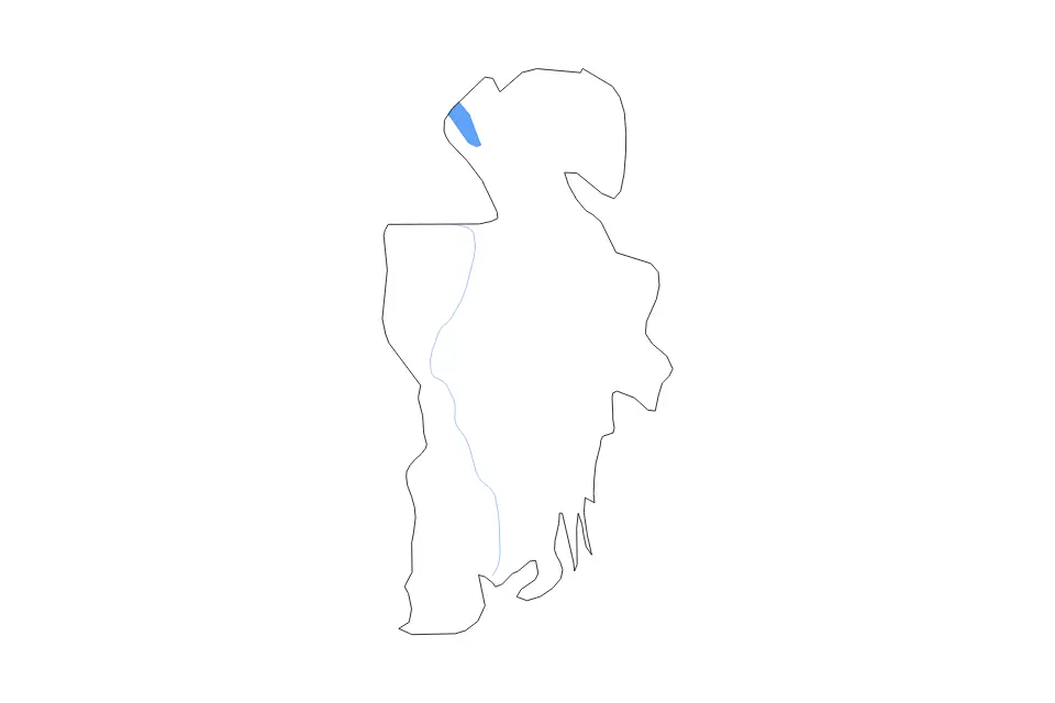 Outline map of Vestfold County, Norway with subdivision borders and major lakes and rivers.
