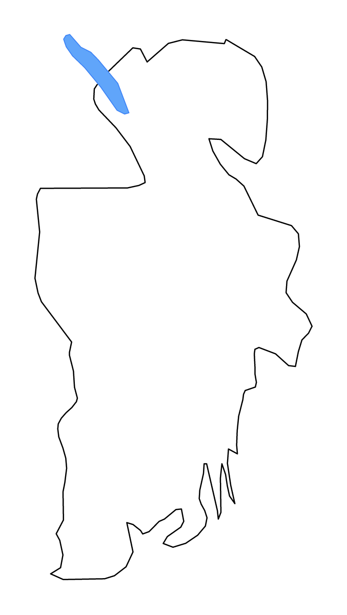 Outline map of Vestfold County, Norway with lakes and rivers.