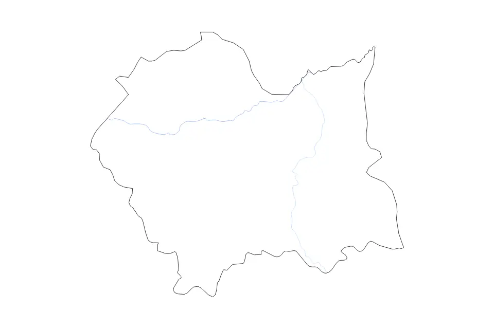Mapa de Lesser Poland Voivodeship, Poland de tipo contorno y ríos para Europa, con contorno y ríos con límites limpios.