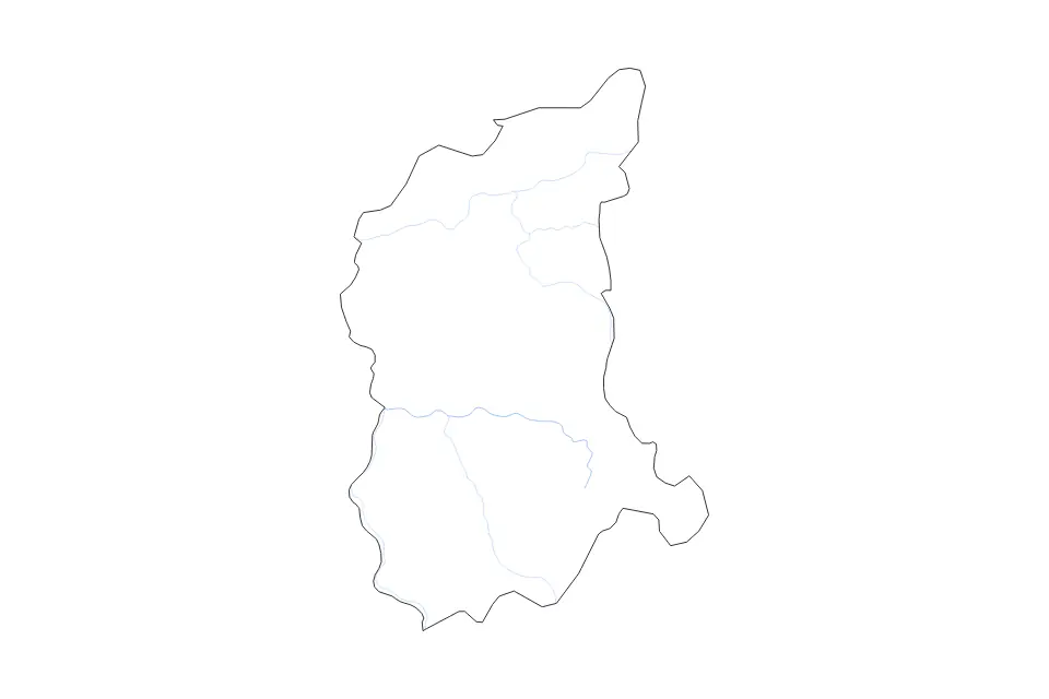 Outline map of Lubusz Voivodeship, Poland with subdivision borders and rivers.