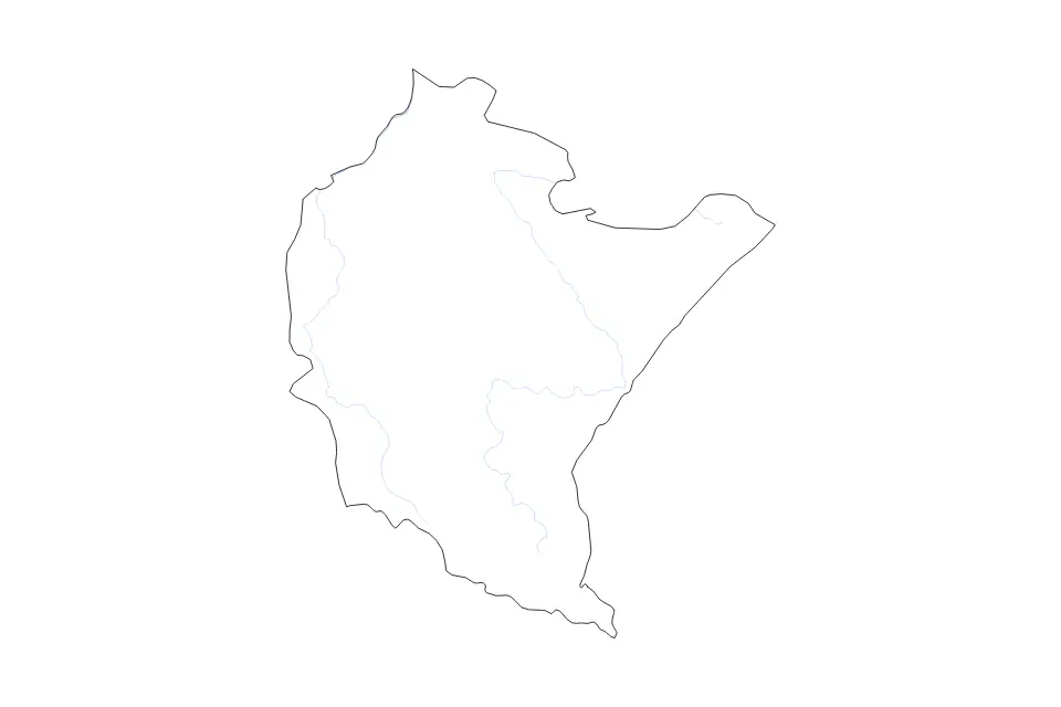 Outline map of Podkarpackie Voivodeship, Poland with subdivision borders and rivers.