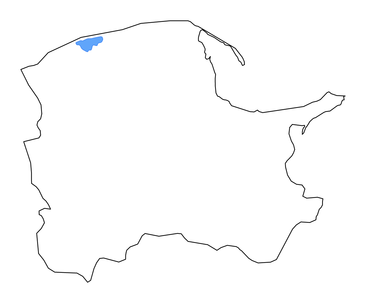 Mapa de contorno de Pomeranian Voivodeship, Poland con lagos y ríos.