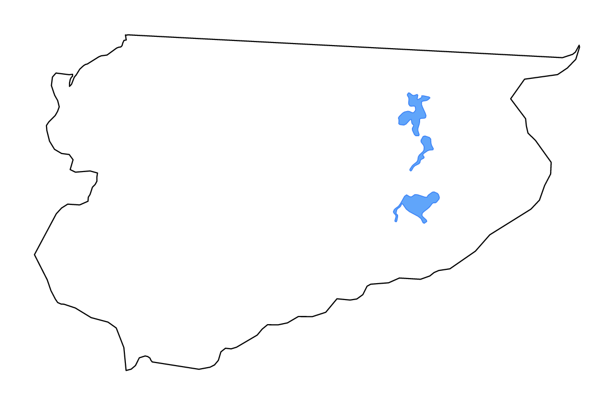 Mapa de contorno de Warmian-Masurian Voivodeship, Poland con lagos y ríos.