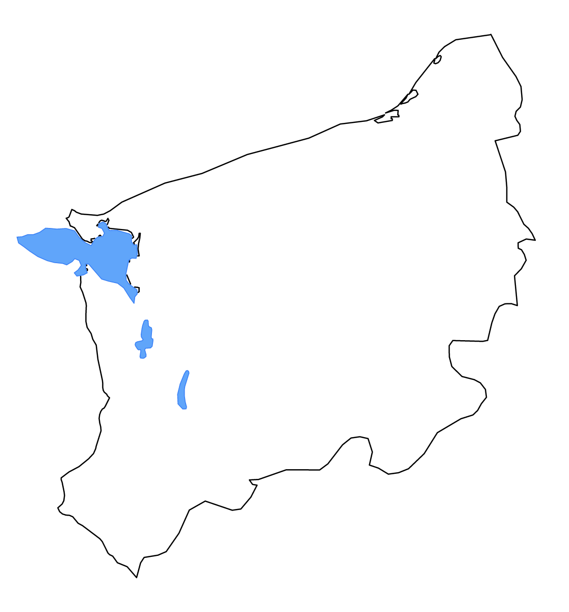 Mapa de contorno de West Pomeranian Voivodeship, Poland con lagos y ríos.