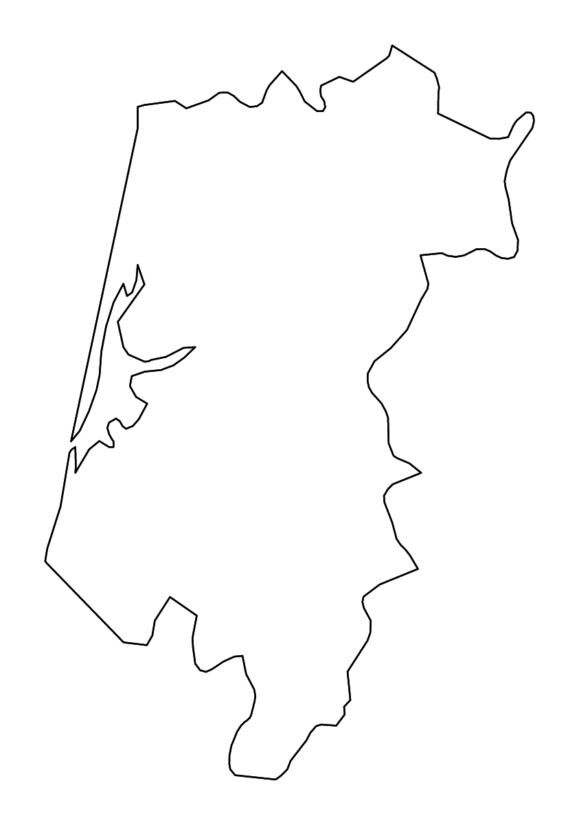 Mapa de contorno de Aveiro, Portugal con ríos.